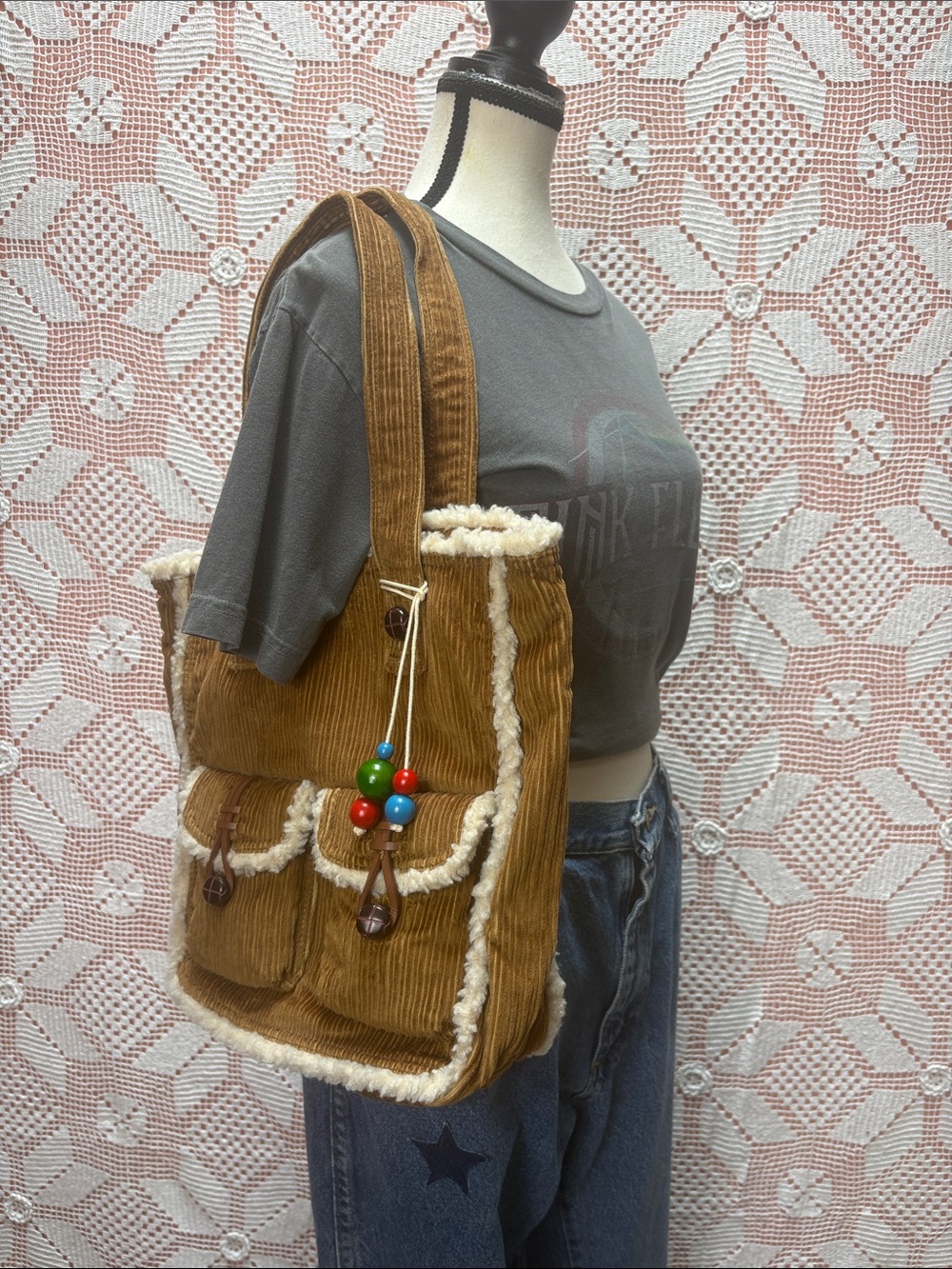 American Eagle Outfitters Y2K Corduroy Sherpa Tote + Matching Wallet
